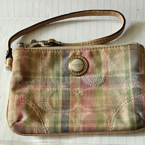 Coach Plaid Pastel Wristlet - Picture 1 of 5